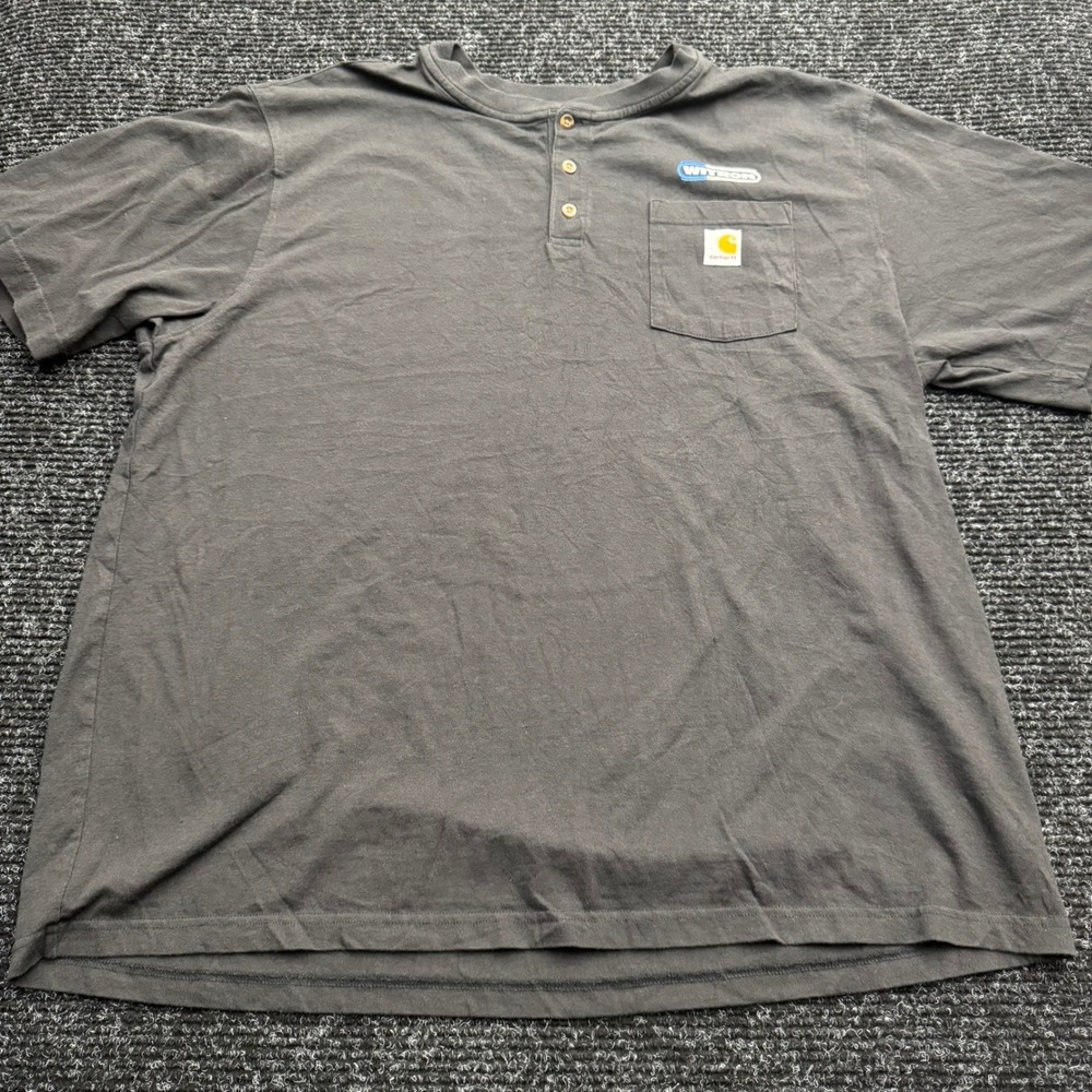 Carhartt Mens 2XL Loose Fit Henley Pocket T-Shirt Black Witron Logo‎ Workwear